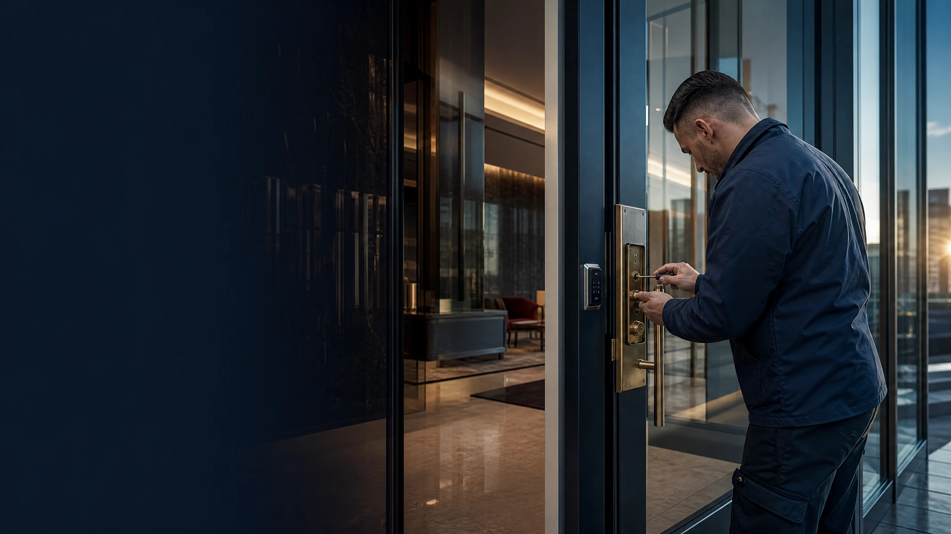 Professional locksmith servicing commercial access hardware